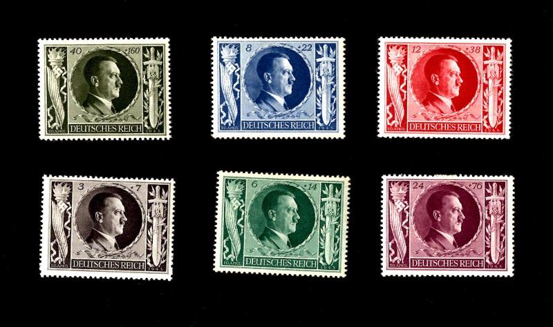 德国1943年希特勒纪念邮票全套六枚